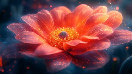Leinwandbilder - Enchanted Coral Bloom: A Dreamlike Macro Photograph of a Glowing Flower with Sparkling Petals and Luminous Dust