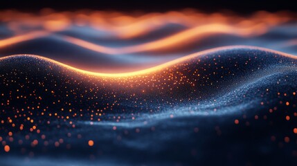 Leinwandbilder - Enigmatic Cosmic Landscape: Glimmering Nebulae and Celestial Dust Particles Dancing in a Symphony of Orange and Blue Hues Across a Dark, Mysterious Void.