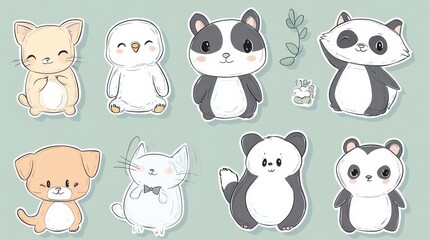 Poster - Cute animal stickers featuring adorable cat, owl, panda, and dog designs for creative projects and decoration. Generative AI