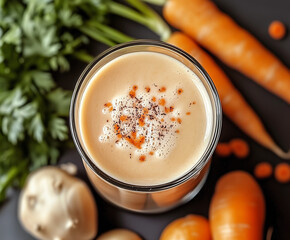 Canvas Print - Photo of carrot, root celery, parsley root juice.