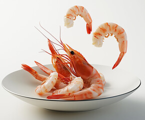 Sticker -  fresh, cooked shrimp with their shells on, arranged on a clean white surface.