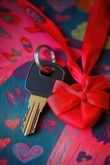 Canvas Print - A bunch of keys sitting on top of a red ribbon, possibly for a ceremony or as a decoration