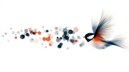 Wall Mural -   A flying bird with spread-out wings and black, orange, and white feathers