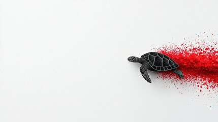 Poster -   A turtle with red sprinkles emerging from its back and lifted head