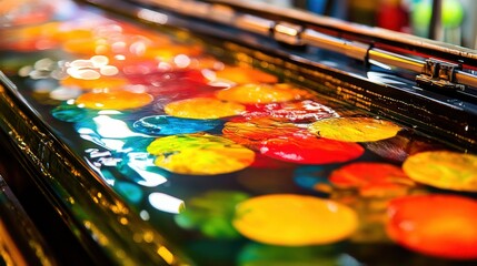 Wall Mural - colorful floating orbs on water surface with bokeh background effects
