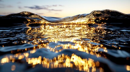 Wall Mural - Golden sunset reflecting on ocean waves (1)