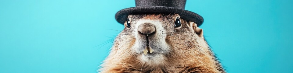 Wall Mural - A close-up shot of a squirrel wearing a top hat, perfect for whimsical or vintage-themed designs