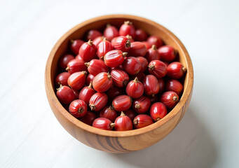 Wall Mural - wooden bowl contains amaranth grain seeds flat laid clean white surface good natural light around