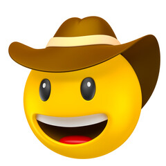 Wall Mural - Cowboy Emoji with a Wide Smile 3D Render with transparent background