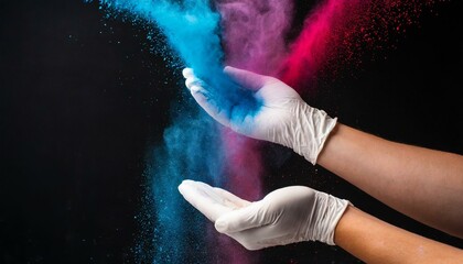 Wall Mural - Hands throwing bright color powders, close-up action shot, intense and dynamic scene