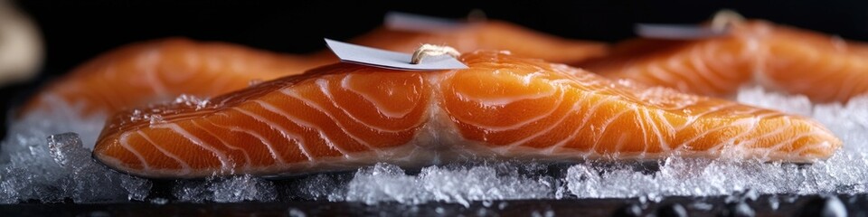 Wall Mural - A close-up view of a piece of fish on a block of ice