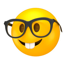 Canvas Print - Nerd Emoji with Glasses and Buck Teeth in 3D Render with transparent background