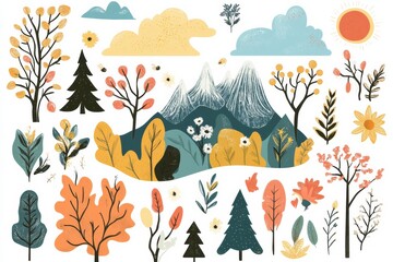 Aufkleber - Diverse collection of whimsical stickers featuring nature themes and seasonal elements in vibrant colors. Generative AI