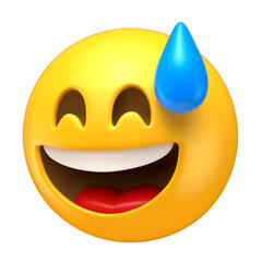 Canvas Print - Laughing Emoji with Sweat Drop in 3D Render with transparent background