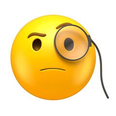 Canvas Print - Curious Emoji with Monocle in 3D Render with transparent background