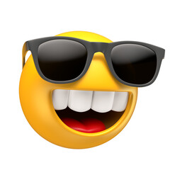 Canvas Print - Cool Smiling Emoji with Sunglasses in 3D Render with transparent background