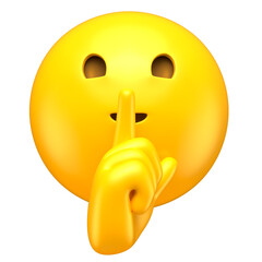 Wall Mural - Shushing Emoji with Finger Gesture in 3D Render with transparent background