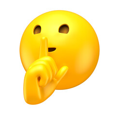 Wall Mural - Shushing Emoji with Finger Gesture in 3D Render with transparent background
