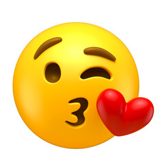 Canvas Print - Kissing Emoji with Heart in 3D Render with transparent background
