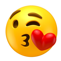 Canvas Print - Kissing Emoji with Heart in 3D Render with transparent background