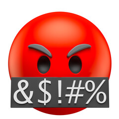 Canvas Print - Angry Emoji with Censored Mouth in 3D Render with transparent background