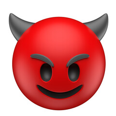 Canvas Print - Smiling Devil Emoji with Horns in 3D Render with transparent background