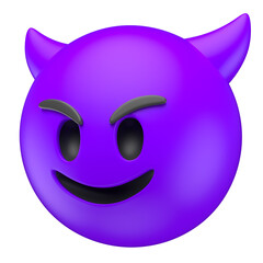 Canvas Print - Purple Smiling Devil Emoji with Horns in 3D Render with transparent background