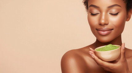 Serenity in simplicity: close up portrait of a relaxed woman with green face mask