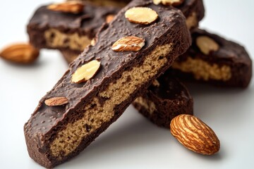 Wall Mural - A close-up shot of a delicious chocolate biscuit with almonds, perfect for snacking or decorating