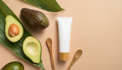 Wall Mural - Avocado skincare products. Natural beauty.