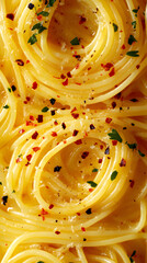 Spaghetti aglio e olio with garlic, olive oil, red pepper flakes, and fresh parsley.