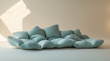 Wall Mural - Modern teal sofa, sunlit room, minimalist design, home decor, interior design