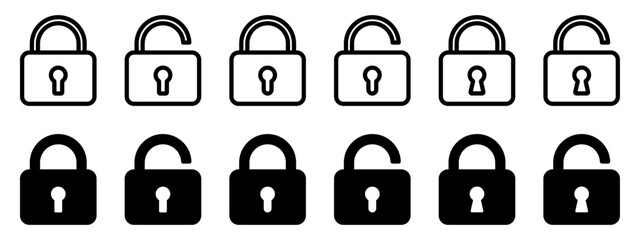 Lock icons set. Padlock symbol collection. Security symbol. Lock open and lock closed icon