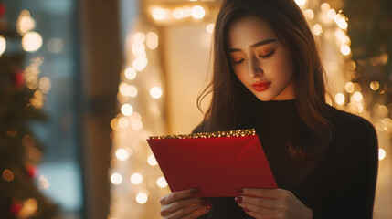 Wall Mural - Elegant christmas card with golden accents in festive setting