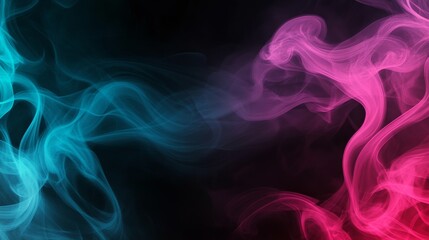 Aufkleber - Glowing neon lines in shades of teal and magenta swirl in a fluid motion against a deep black backdrop, offering a modern, futuristic visual with space for text