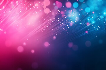 Leinwandbilder - Fiber optic cable wire emits a glowing light in a dynamic display, surrounded by a blurred bokeh background that highlights modern data transmission technology