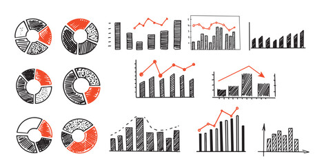 Wall Mural - Graphs on white background, Set hand drawn. 