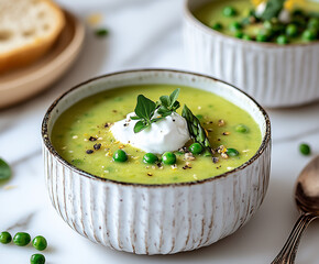 Wall Mural - delicious asparagus and Pea Soup with Lemon