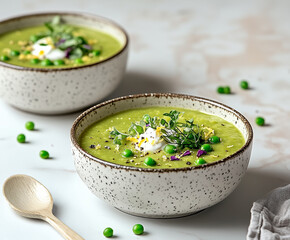 Wall Mural - delicious asparagus and Pea Soup with Lemon