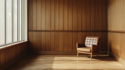 Wall Mural - Leather armchair in sunlit wooden room