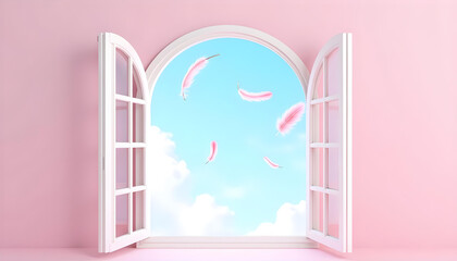 Wall Mural - window romantic pink room valentine background