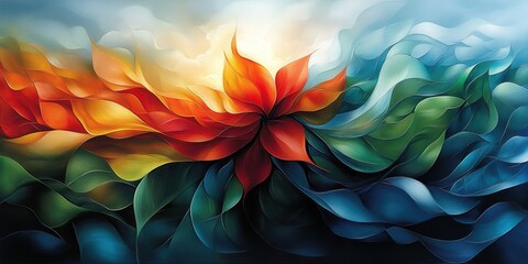 Wall Mural - vibrant abstract artwork featuring flowing colors and shapes in a harmonious blend of nature's eleme