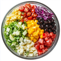 Poster - Bowl of Salad Bar Mix, Lettuce, Toppings, Dressings of Choice, Salad Bowl Style, top view, stock photo, isolated on white, food photography