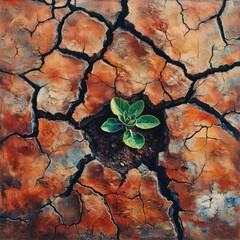 Sticker - A lone plant grows through a crack in the earth, surrounded by dirt and debris