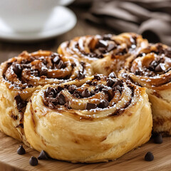 Girelle con Gocce di Cioccolato, soft and fluffy chocolate chip rolls spiraled with a rich