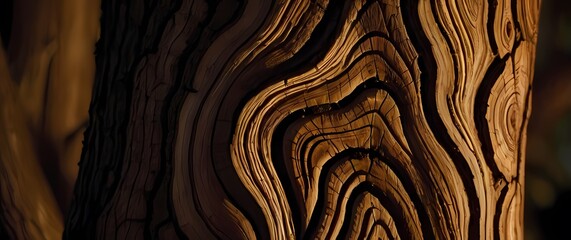 Wall Mural - Close up of intricate wood grain patterns on an ancient tree telling its story