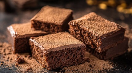 Wall Mural - Freshly baked brownies arranged on a table, perfect for snacking or serving