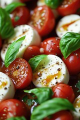 Wall Mural - A close-up shot of a delicious plate of food featuring fresh tomatoes and mozzarella