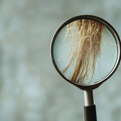 Fototapete - Magnifying glass reveals details of a damaged hair strand in a close up view. Generative AI