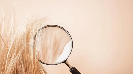 Aufkleber - Magnifying glass reveals intricate details of a damaged hair strand under natural light. Generative AI
